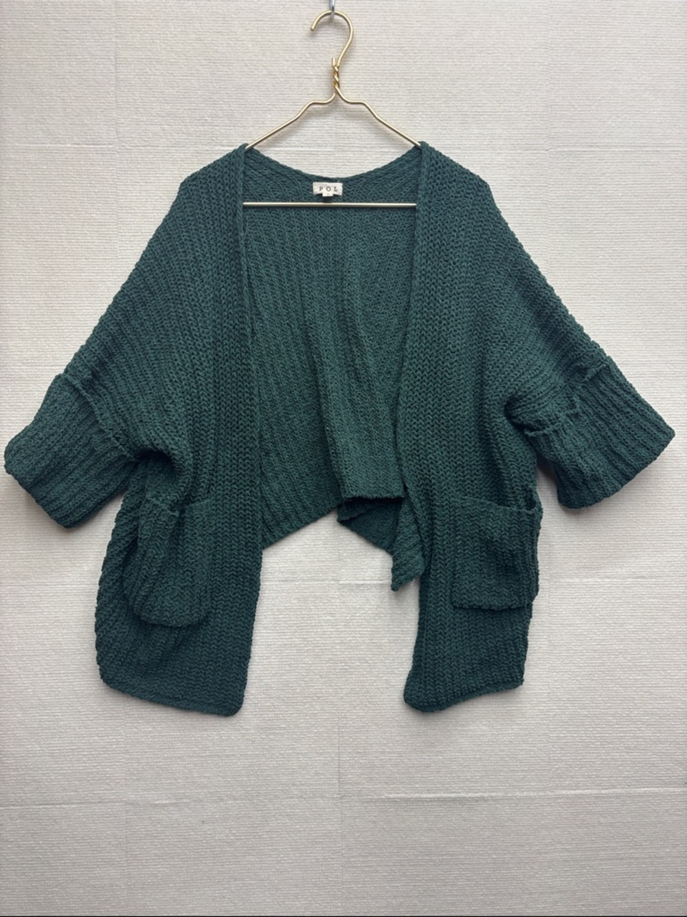 POL | small Cozy Forest Green Open-Front Knit Sweater Cardigan